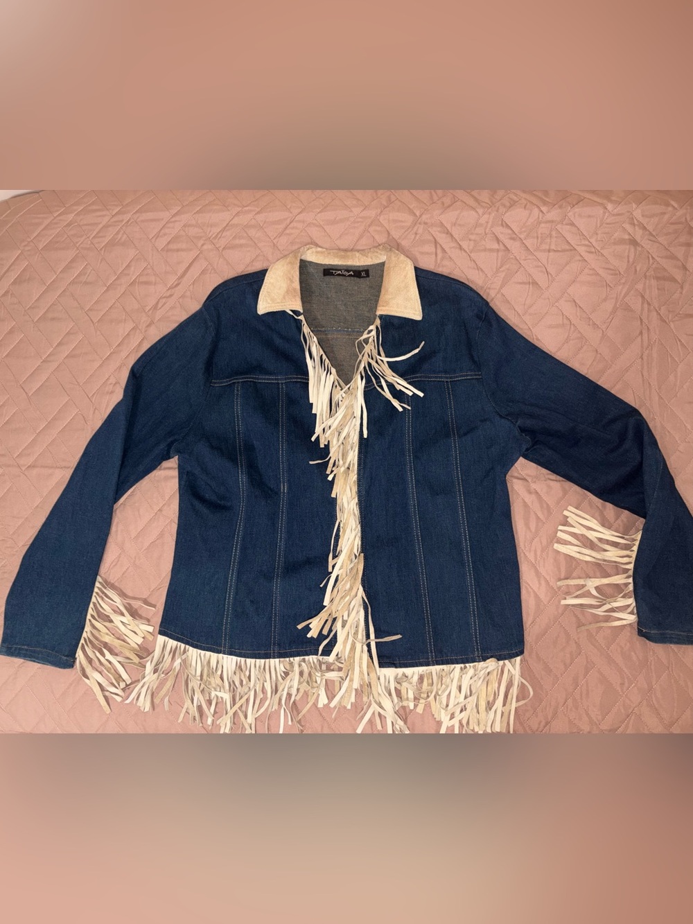 Taiga XL Lightweight Country Denim Jacket with Suede Fringe Trim XL Ladies